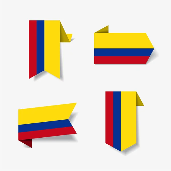 Pegatinas y etiquetas de bandera colombiana. Ilustración vectorial . — Vector de stock