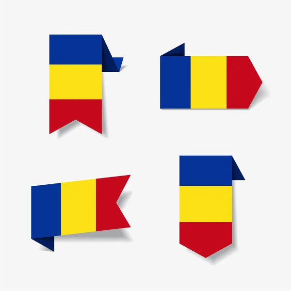Pegatinas y etiquetas de bandera rumana. Ilustración vectorial . — Archivo Imágenes Vectoriales