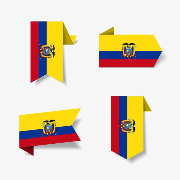 Pegatinas y etiquetas de bandera ecuatoriana. Ilustración vectorial . — Vector de stock