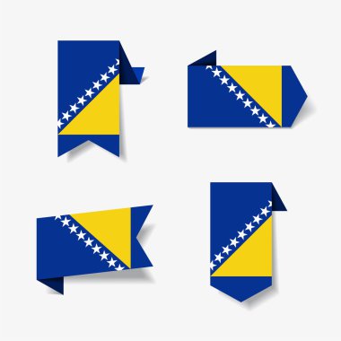 Bosna-Hersek bayrağı etiketleri ve Etiketler. Vektör çizim.