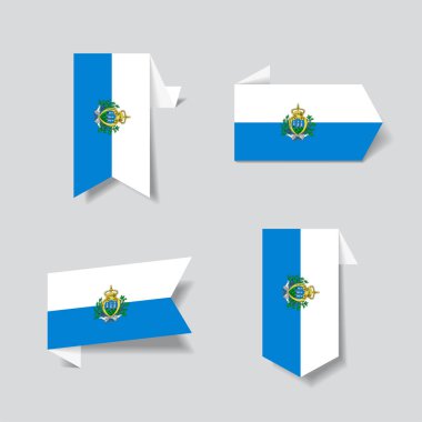 San Marino bayrağı etiketleri ve Etiketler. Vektör çizim.
