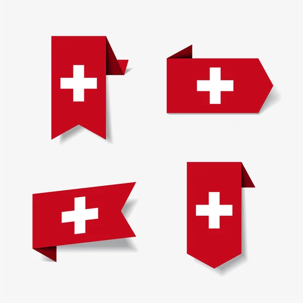 Pegatinas y etiquetas de bandera suiza. Ilustración vectorial . — Vector de stock