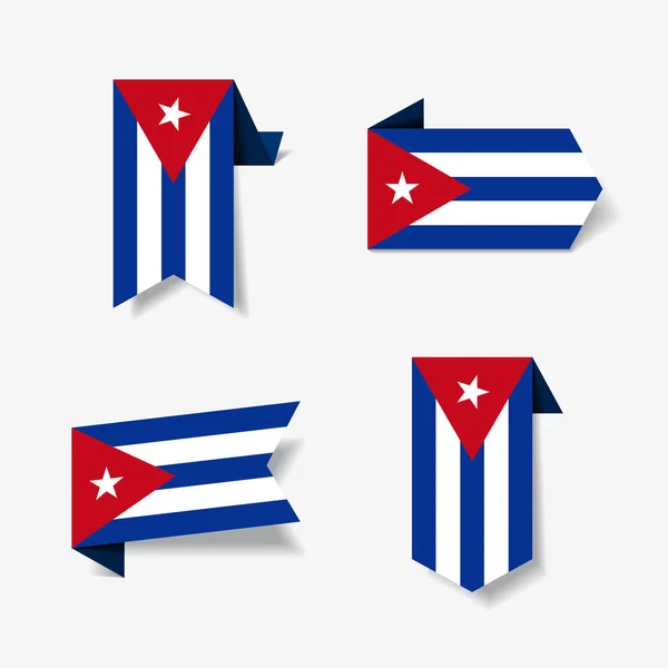 Pegatinas y etiquetas de bandera cubana. Ilustración vectorial . — Vector de stock