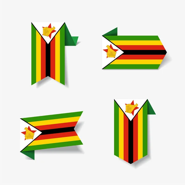 Aufkleber und Etiketten der zimbabwischen Flagge. Vektorillustration. — Stockvektor