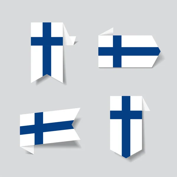 Aufkleber und Etiketten der finnischen Flagge. Vektorillustration. — Stockvektor
