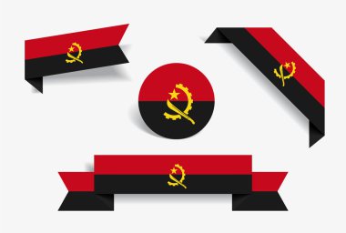 Angola bayrağı etiketleri ve Etiketler. Vektör çizim.