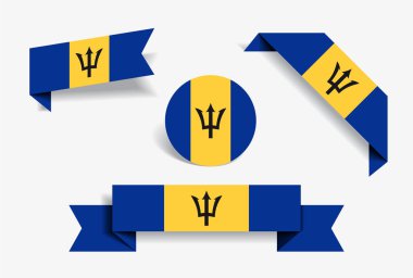 Barbados Bayrağı etiketleri ve Etiketler. Vektör çizim.