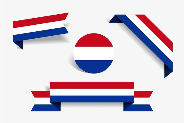 Pegatinas y etiquetas de bandera holandesa. Ilustración vectorial . — Vector de stock