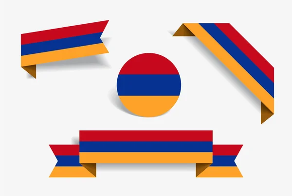 Aufkleber und Etiketten der armenischen Flagge. Vektorillustration. — Stockvektor