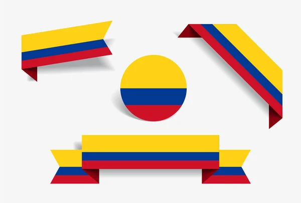 Kolumbijská vlajka nálepky a štítky. Vektorové ilustrace. — Stockový vektor