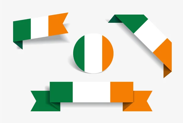 Autocollants et étiquettes du drapeau irlandais. Illustration vectorielle . — Image vectorielle