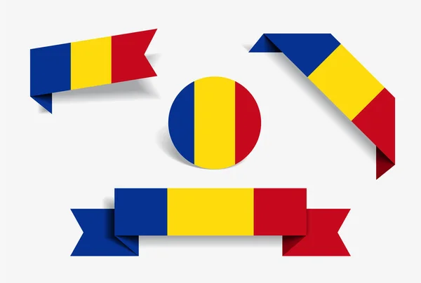 Pegatinas y etiquetas de bandera rumana. Ilustración vectorial . — Archivo Imágenes Vectoriales