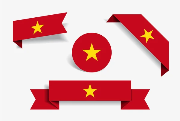 Vietnamees vlag stickers en labels. Vectorillustratie. — Stockvector