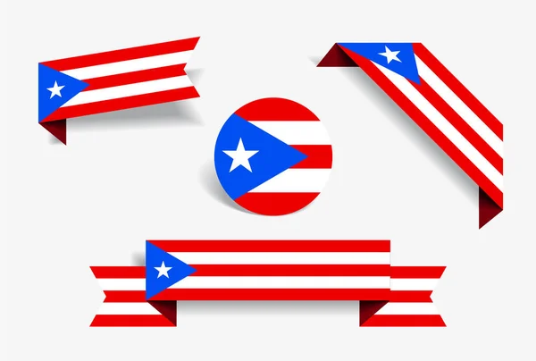 Samolepky Štítky Nastaven Portorický Příznak Vektorové Ilustrace — Stockový vektor
