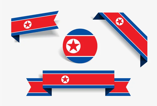 Bandeira norte-coreana adesivos e rótulos. Ilustração vetorial . —  Vetores de Stock