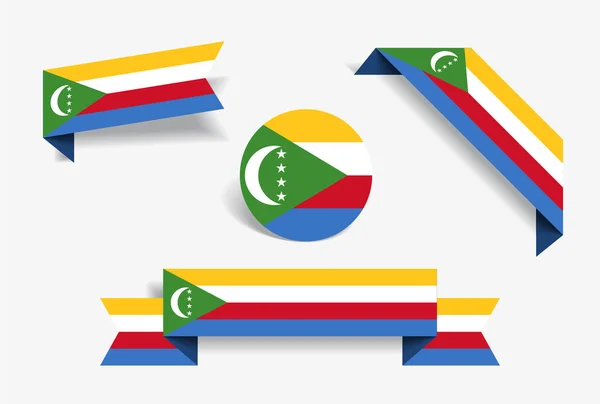 Pegatinas y etiquetas de bandera de Comoras. Ilustración vectorial . — Archivo Imágenes Vectoriales