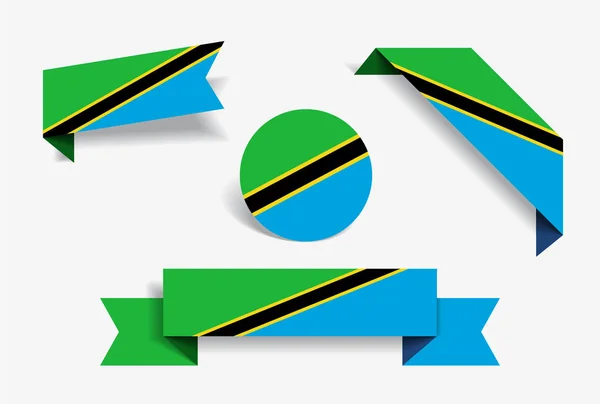 Tanzanias flagga stickers och etiketter. Vektorillustration. — Stock vektor