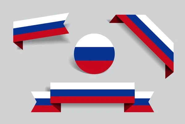 Pegatinas y etiquetas de bandera rusa. Ilustración vectorial . — Vector de stock