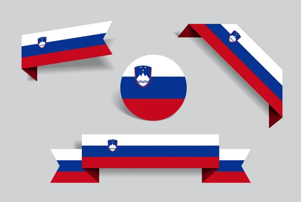 Slovenian flag stickers and labels. Vector illustration. — Stock Vector