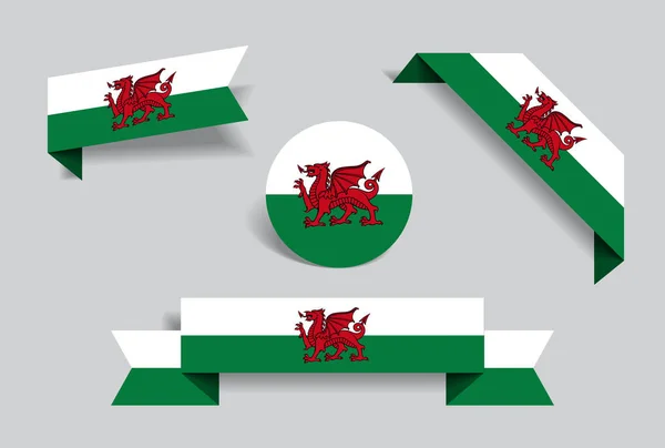 威尔士国旗贴纸和标签。向量例证. — 图库矢量图片