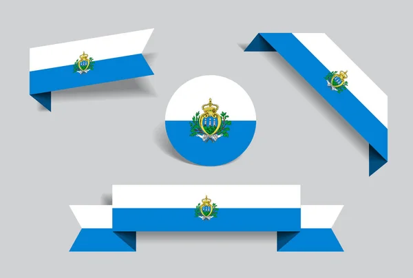 Pegatinas y etiquetas de bandera de San Marino. Ilustración vectorial . — Vector de stock