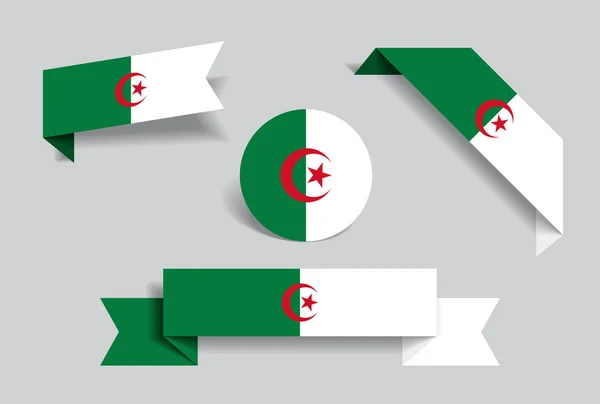 Etiquetas e etiquetas de bandeira argelina. Ilustração vetorial . — Vetor de Stock