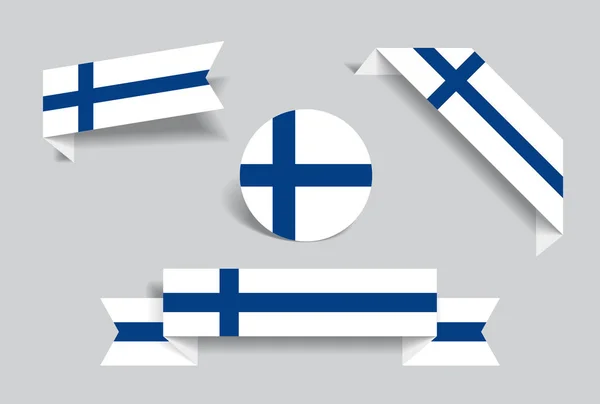 Pegatinas y etiquetas de bandera finlandesa. Ilustración vectorial . — Vector de stock