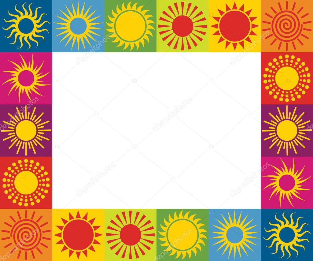 Frame with different sun icons. Vector illustration.