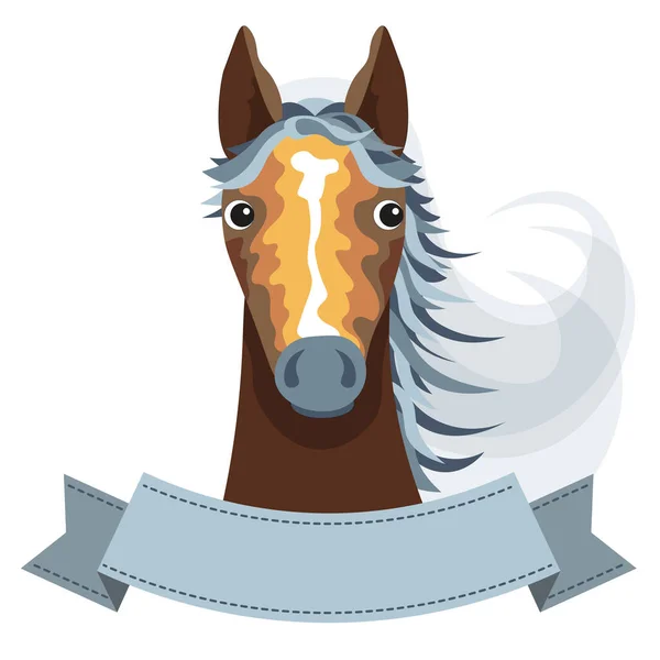 Cavallo carino con tipo Etichetta occhi in stile cartone animato con posto per il testo — Vettoriale Stock