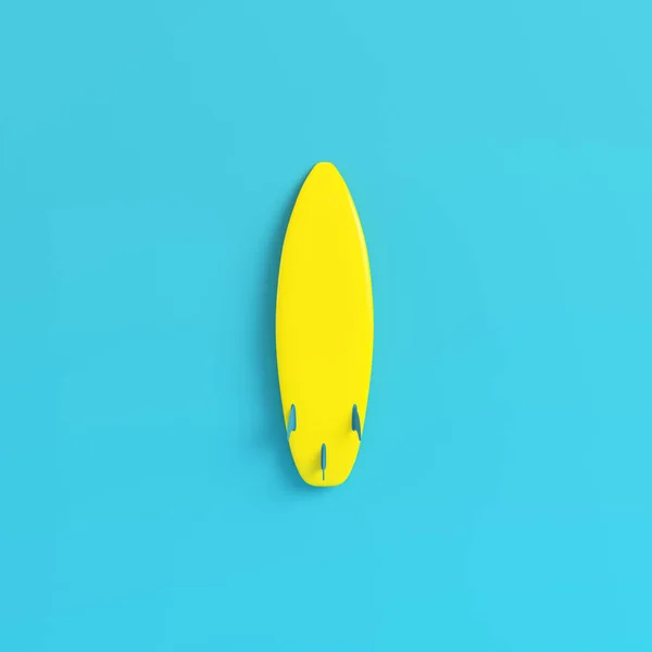 Gele Surfplank Heldere Blauwe Achtergrond Pastel Kleuren Minimalisme Concept Render — Stockfoto