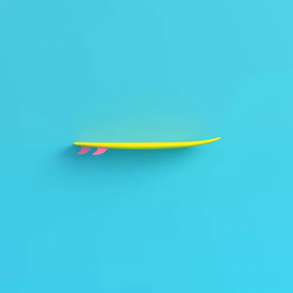 Gele Surfplank Heldere Blauwe Achtergrond Pastel Kleuren Minimalisme Concept Render — Stockfoto