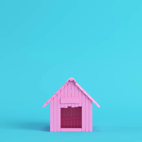 Roze Hondenhok Heldere Blauwe Achtergrond Pastel Kleuren Minimalisme Concept Render Stockfoto