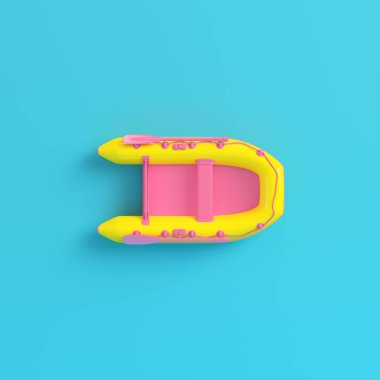 Sarı şişme parlak mavi arka plan pastel renkler teknede. Minimalizm kavramı. 3D render