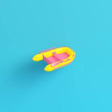 Sarı şişme parlak mavi arka plan pastel renkler teknede. Minimalizm kavramı. 3D render