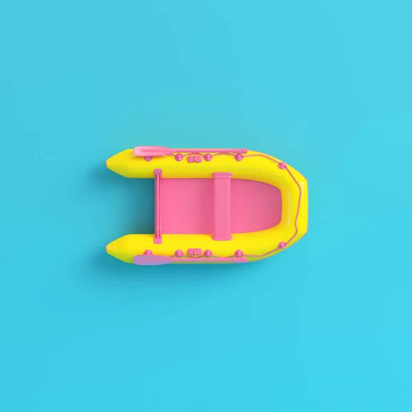 Yellow Inflatable Boat Bright Blue Background Pastel Colors Konsep Minimalisme — Stok Foto