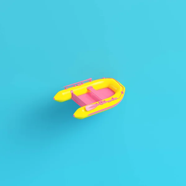 Yellow Inflatable Boat Bright Blue Background Pastel Colors Konsep Minimalisme — Stok Foto