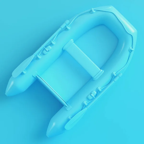 Inflatable boat on bright blue background in pastel colors. Minimalism concept. 3d render