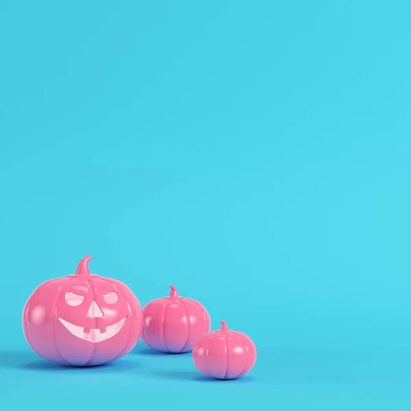 Roze Pompoen Van Halloween Hefboom Lantaarn Heldere Blauwe Achtergrond Pastel Stockfoto