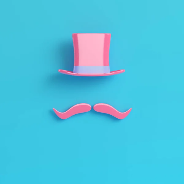 Chapeau Cylindre Rose Avec Fausse Moustache Sur Fond Bleu Vif — Photo