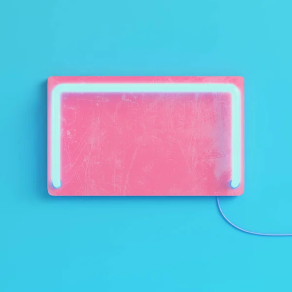 Placa Blanco Rosa Con Luz Neón Sobre Fondo Azul Brillante — Foto de Stock