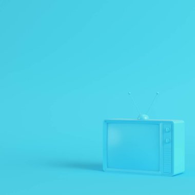 Retro parlak mavi arka plan pastel renkler üzerinde tv tarz. Minimalizm kavramı. 3D render