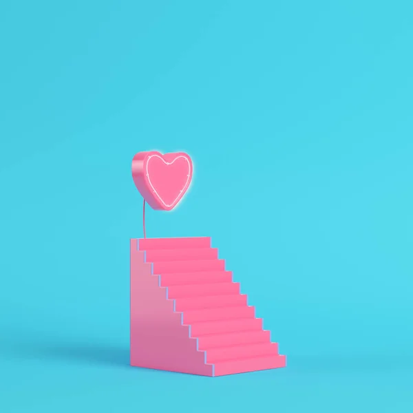 Escada Abstrata Rosa Com Coração Sobre Fundo Azul Brilhante Cores — Fotografia de Stock