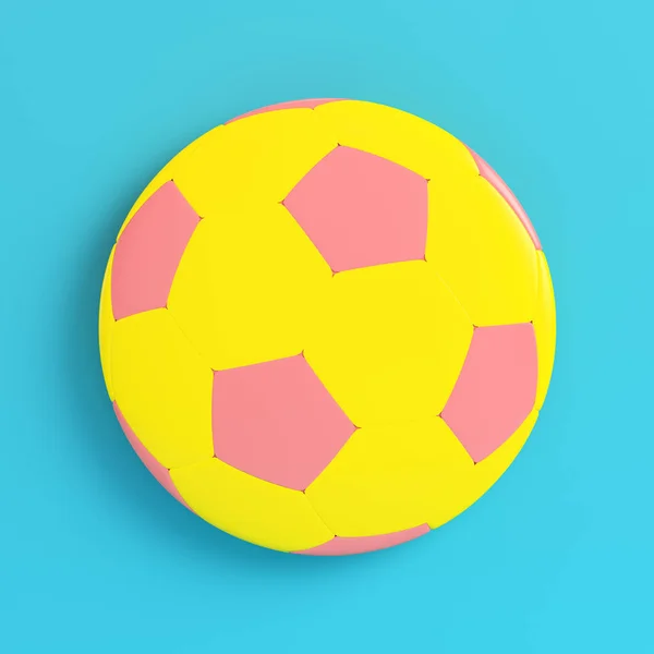 Bola Futebol Amarelo Fundo Azul Brilhante Cores Pastel Conceito Minimalismo — Fotografia de Stock