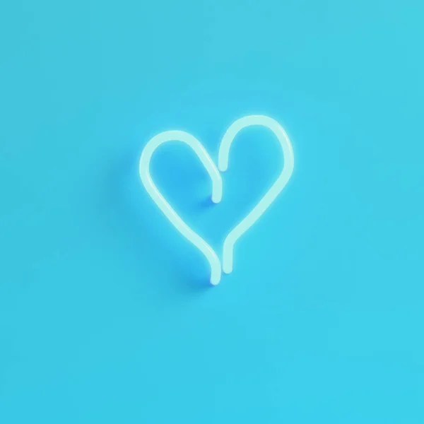 パステル カラーの明るい青色の背景に心形のネオンの光 ミニマリズムのコンセプト のレンダリング — ストック写真