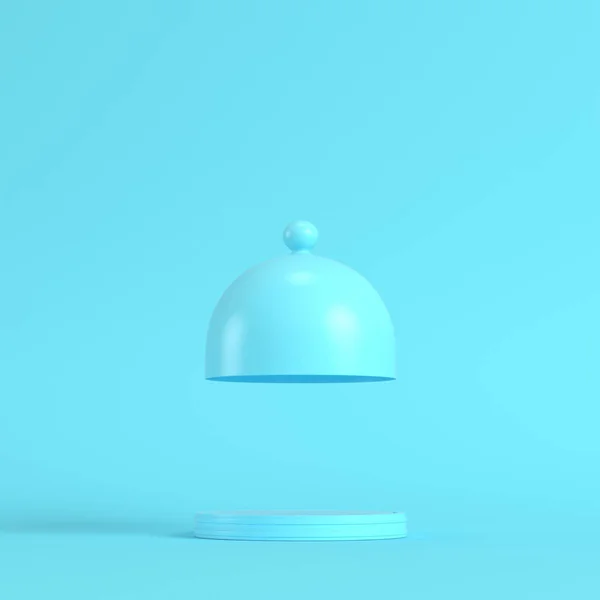 パステル カラーの明るい青色の背景にドームでプレート ミニマリズムのコンセプト のレンダリング — ストック写真