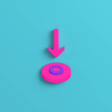 Parlak mavi zemin üzerine işaret hedef pembe ok. Minimalizm kavramı. 3D render