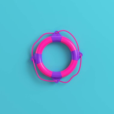 Pembe lifebuoy parlak mavi zemin üzerine. Minimalizm kavramı. 3D render