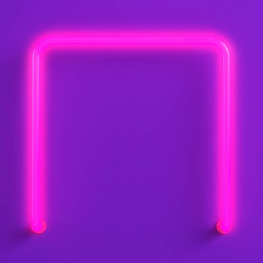 Pembe neon ışık mor arka plan dikdörtgen formunda. Minimalizm kavramı. 3D render