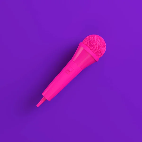 Micrófono Rosa Sobre Fondo Púrpura Concepto Minimalista Renderizar —  Fotos de Stock