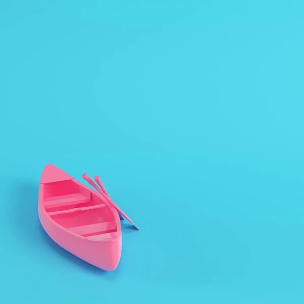 パステル カラーの明るい青色の背景上のパドルとピンクのカヌー ミニマリズムのコンセプト のレンダリング — ストック写真